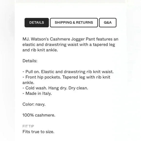 MJ. WATSON Cashmere Jogger - NAVY Size Large - Picture 10 of 15